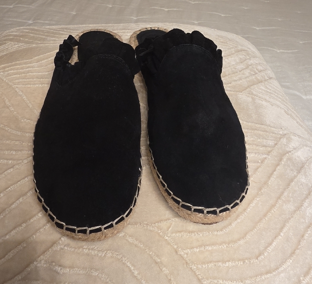 Kate Spade Black Suede Ruffle Espadrilles Size 8 - Picture 3 of 9